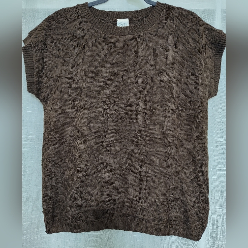 Pykettes Vintage Brown Women's Sweater Top Short Sleeve Size M